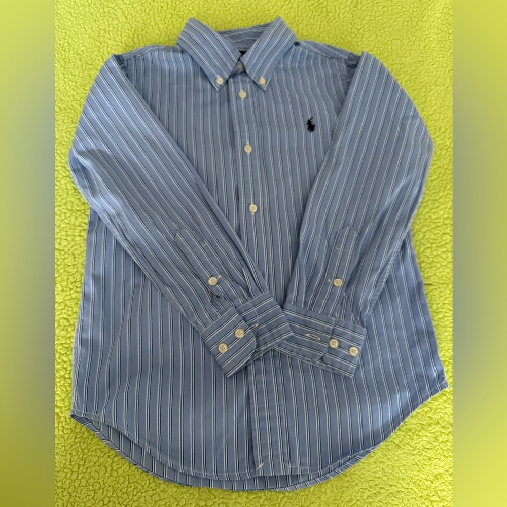 Ralph Lauren Boys Blue and White Striped Button Down Shirt
